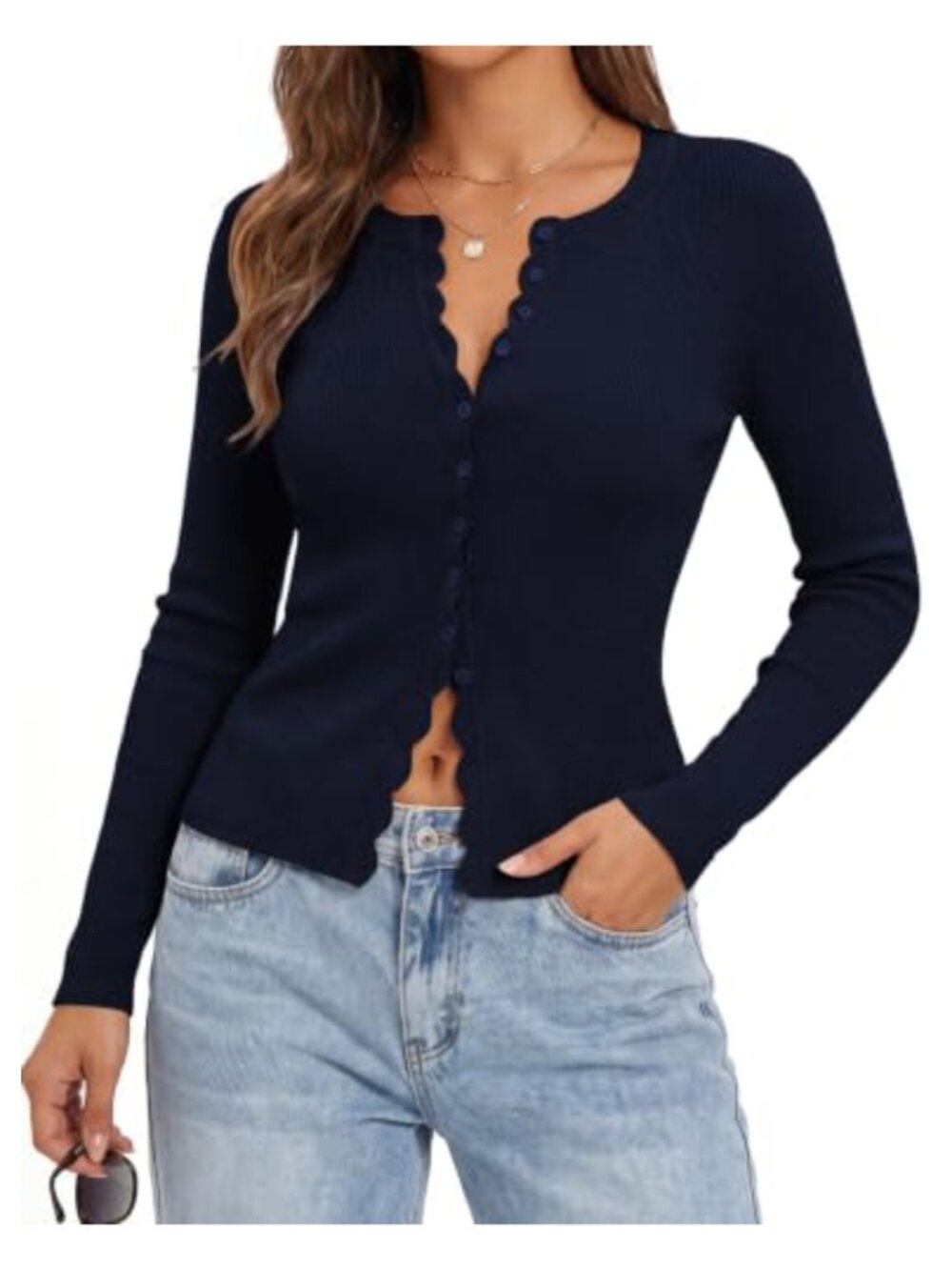 Lightweight Cropped Cardigan Sweater Women's Slim Fit Long Sleeve Button Front